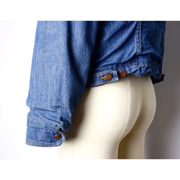1970s Wrangler Denim Jacket Size Small 70s Faux Fur Lined Jean Jacket Denim Coat - Picture 8 of 10